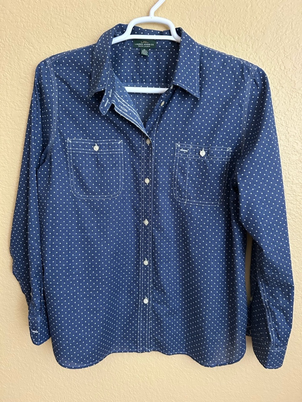 Lauren Ralph Lauren Navy Polka Dot Long Sleeve Button Down Down Shirt